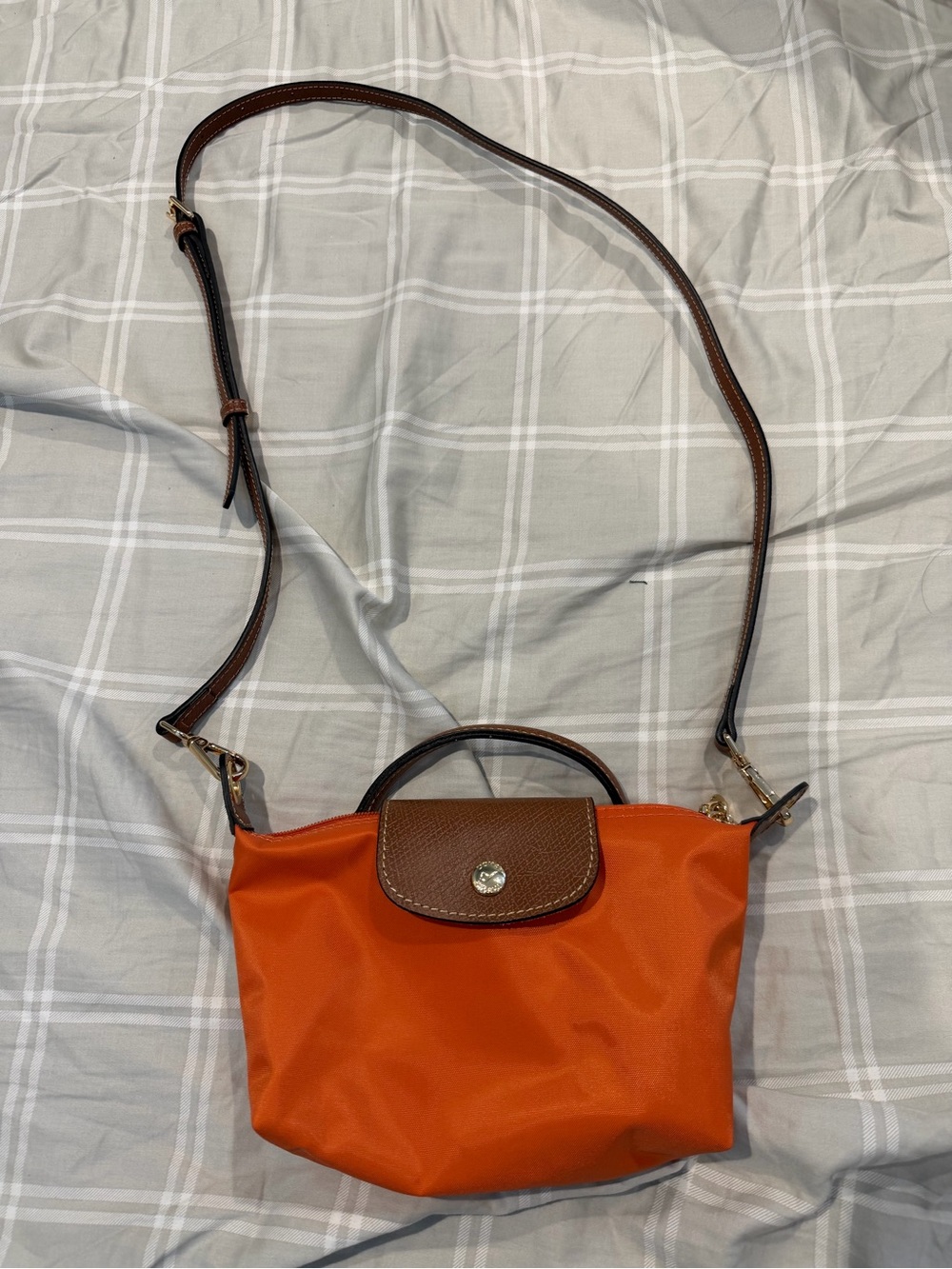 Orange Nylon Crossbody Bag with Brown Trim
